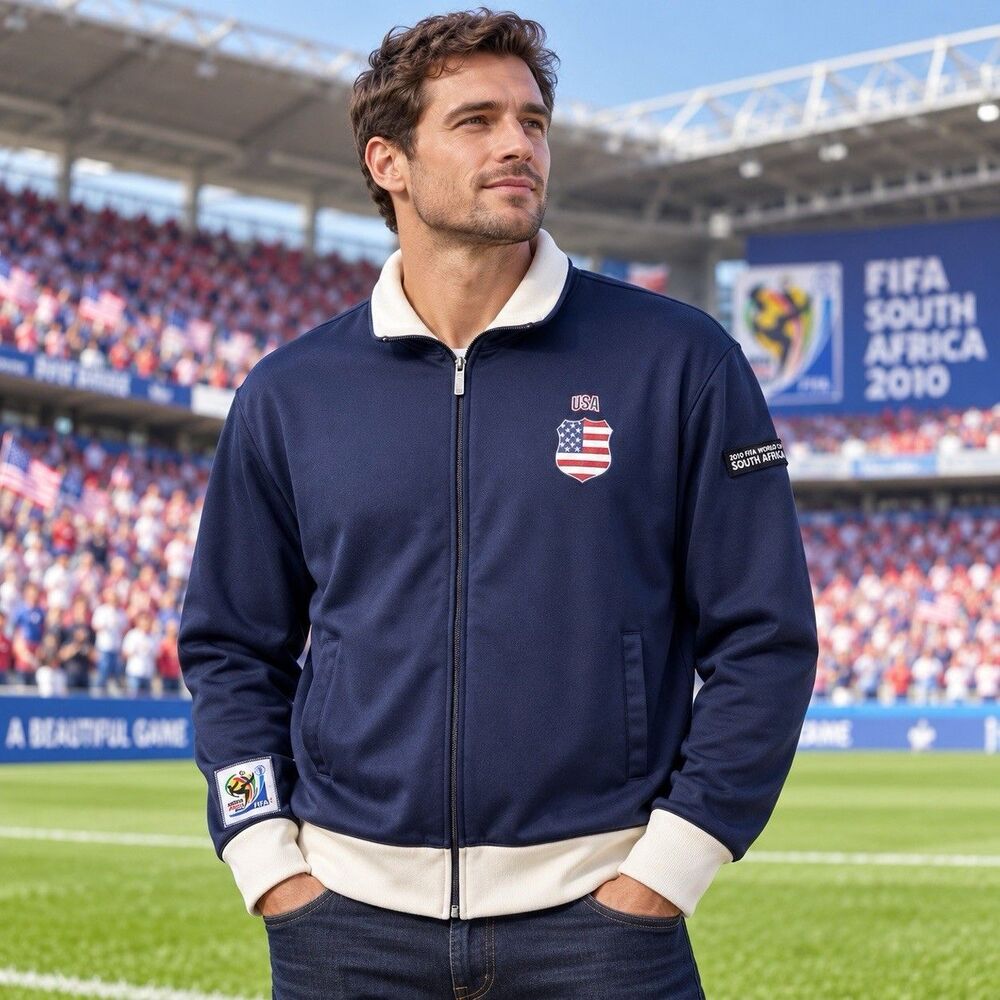 FIFA 2010 World Cup South Africa USA Men’s Lrg Navy Full Zip Soccer Track Jacket